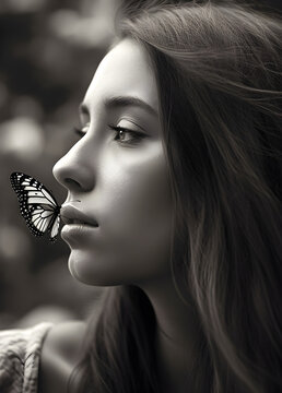 M&auml;dchen mit Schmetterling im Gesicht