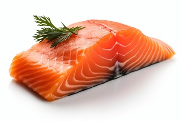 Juicy piece of salmon in white background isolated.