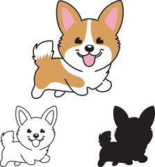 Cute corgi dog, Funny corgi, Kawaii corgi dog vector	
