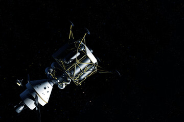A spaceship in dark space. Elements of this image furnished NASA.