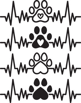 Heartbeat with paw print and hearts. Design for dog lovers.