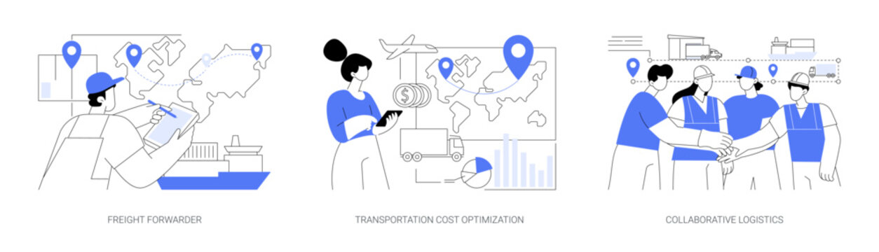 International goods shipment abstract concept vector illustrations.