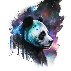 Watercolor galaxy style illustration of a panda bear with transparent background. Generative AI
