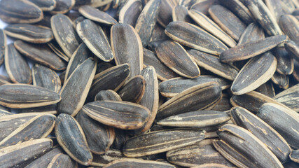 Sunflower seeds, also known as Kuaci in Indonesia. One of nutritious seeds. Close up view. The photo can be used for background.