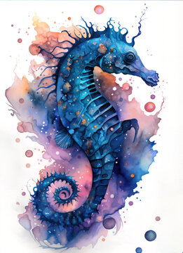 Watercolor illustration of a seahorse with transparent background. Generative AI
