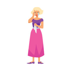 Depressed anxious crying woman in hysteric or stress, flat vector isolated.