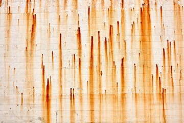 rusty color trails down white brick wall