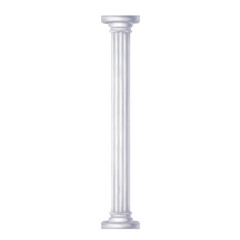 Classic antique white marble column in Roman and Renaissance style. Digital illustration on a white background. Antique scenery, part of the amphitheater, archaeological sculptures, theatrical scenery