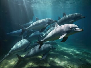 Fototapeta premium Group of Dolphin in natural habitat (generative AI)