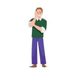 Crying upset man suffering from stress and anxiety, flat vector isolated.