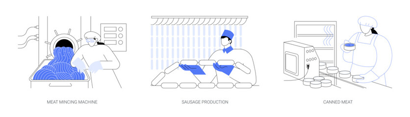 Meat processing abstract concept vector illustrations.