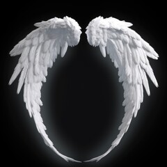 Angel wings in heart shape, isolated on black background - Generative AI