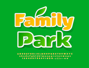Vector artistic Emblem Family Park. Bright sticker Font. Modern creative Alphabet Letters, Numbers and Symbols set