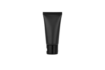 Blank label facial cleanser skincare black tube bottle with lid.