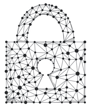 Lock wireframe cyber security concept vector illustration. Lock symbol lines and dots connecting network isolated on white background.