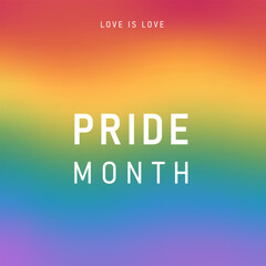 Pride Month, banner, greeting card, poster, cover. LGBT colorful rainbow concept. Trendy minimalist aesthetic with blurred gradient, typography, y2k background. Social media template. LGBT flag.