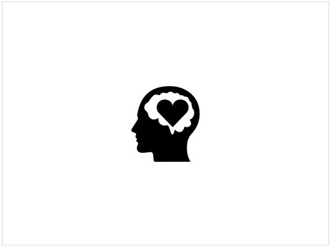 Man in Love Solid Icon. Heart Shape in Human Head Symbol, Glyph Style Pictogram on White Background Stock Vector, Head heart Vector Art Stock Images, Bald Man Head With Brain And Heart Vector.