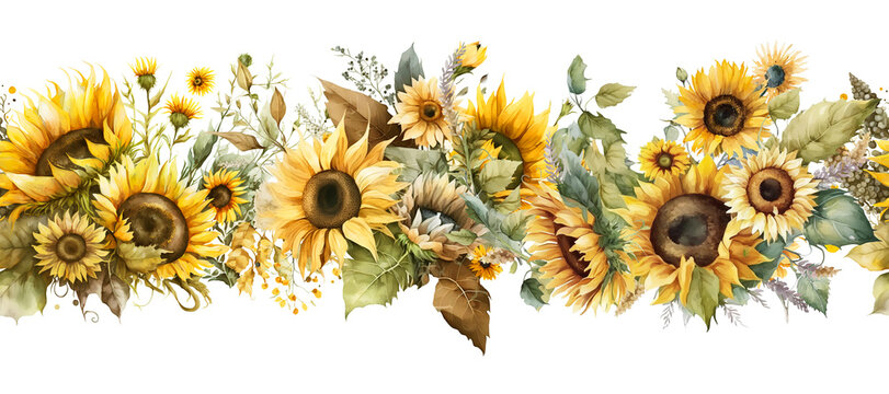 decorative seamless sunflowers border