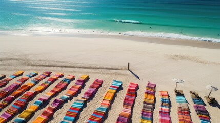 Beach Haven: A Stunning Overhead Shot of a Colorful Beach Setup, AI Generative