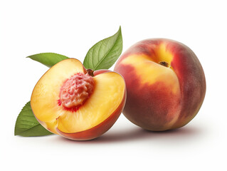 A peach with a green leaf on it. Generative AI