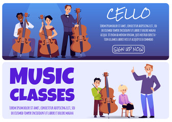 Set of website banner templates about cello and music classes flat style © sabelskaya