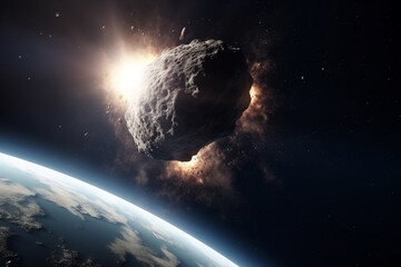 Big asteroid or comet crashing and hit on the surface of an Earth like planet. Generative AI