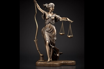 Fototapeta na wymiar Lady Justice or Themis or Justilia (Goddess of justice). Blindfold Lady of Justice with scales. Generative AI