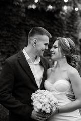 portrait of a young couple of bride and groom on their wedding day