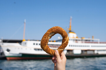 Turkish Bagel(Simit) Photo in Front of Istanbul Classics, Istiklal Street and Eminonu, Istanbul...
