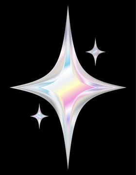 Y2k Chrome star element silver rainbow 3d simple star