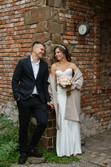 portrait of a young couple of bride and groom on their wedding day