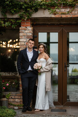 portrait of a young couple of bride and groom on their wedding day