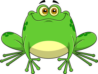 Smiling Green Frog Cartoon Character. Vector Hand Drawn Illustration Isolated On Transparent Background