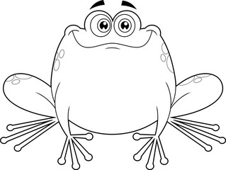 Outlined Smiling Green Frog Cartoon Character. Vector Hand Drawn Illustration Isolated On Transparent Background