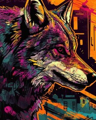 Obraz premium Surreal portrait of a wolf in a watercolor style..Created with generative AI