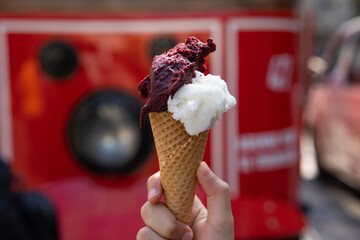 Turkish Ice Cream in the Istiklal Street Red Tram, Taksim Square Beyoglu, Istanbul Turkiye
