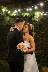 portrait of a young couple of bride and groom on their wedding day