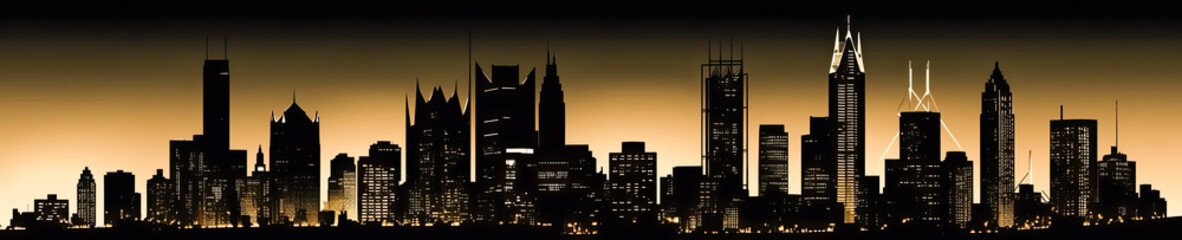 Fototapeta na wymiar very large city skyline at sunset, illustration, generative ai