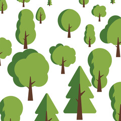 Forest. Trees of different species are arranged randomly on white background. Vector illustration