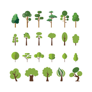 Set of original trees on white. Trees of different types for origami. EPS10. Vector illustration