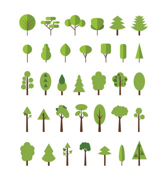 Set of original trees on white. Trees of various types. EPS10. Vector