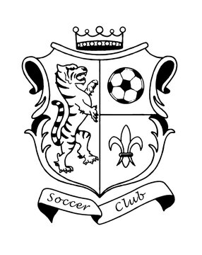 Embl&egrave;me club ou association sportive &eacute;qupe de soccer, avec tigre royal. Icone sur fond transparent.