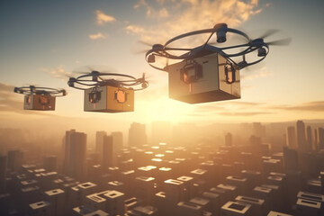 Drones carry express packages in the sky Generative AI