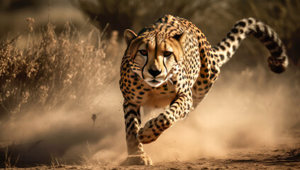 cheetah running out of a wide open habitat, generative ai
