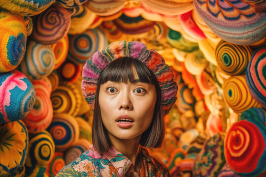 Asian woman tripping on psychedelics. Generative AI