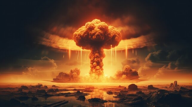 Nuclear bomb explosion in nuclear war. Generative AI
