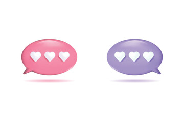3D speech bubbles symbol in pink and purple colours on social media icon isolated Generative AI