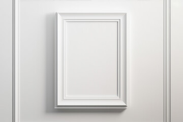 Empty frame mockup on empty neutral wall background. Generative AI.
