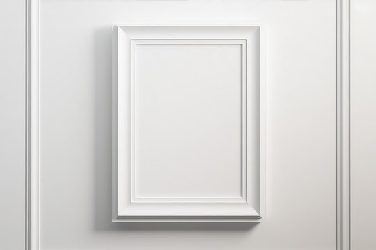 Empty frame mockup on empty neutral wall background. Generative AI.