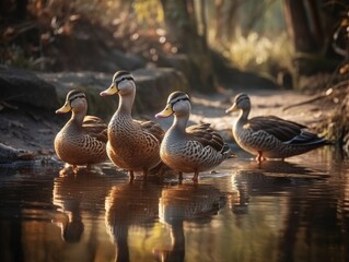 Group of Duck in natural habitat (generative AI)